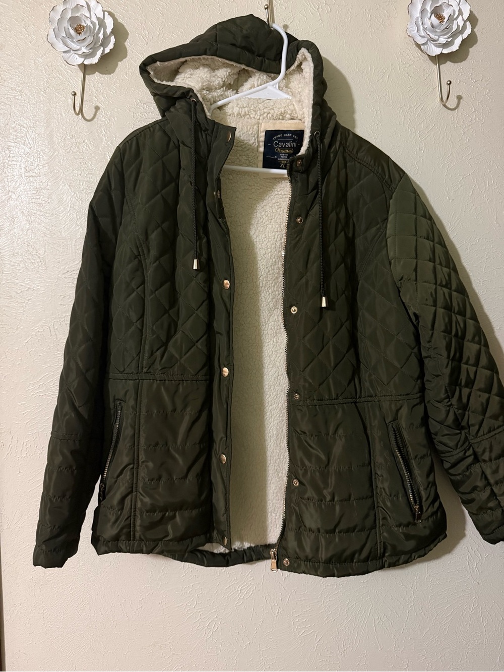 Cavalini Quilted Hooded Puffer Jacket - Dark Olive Green